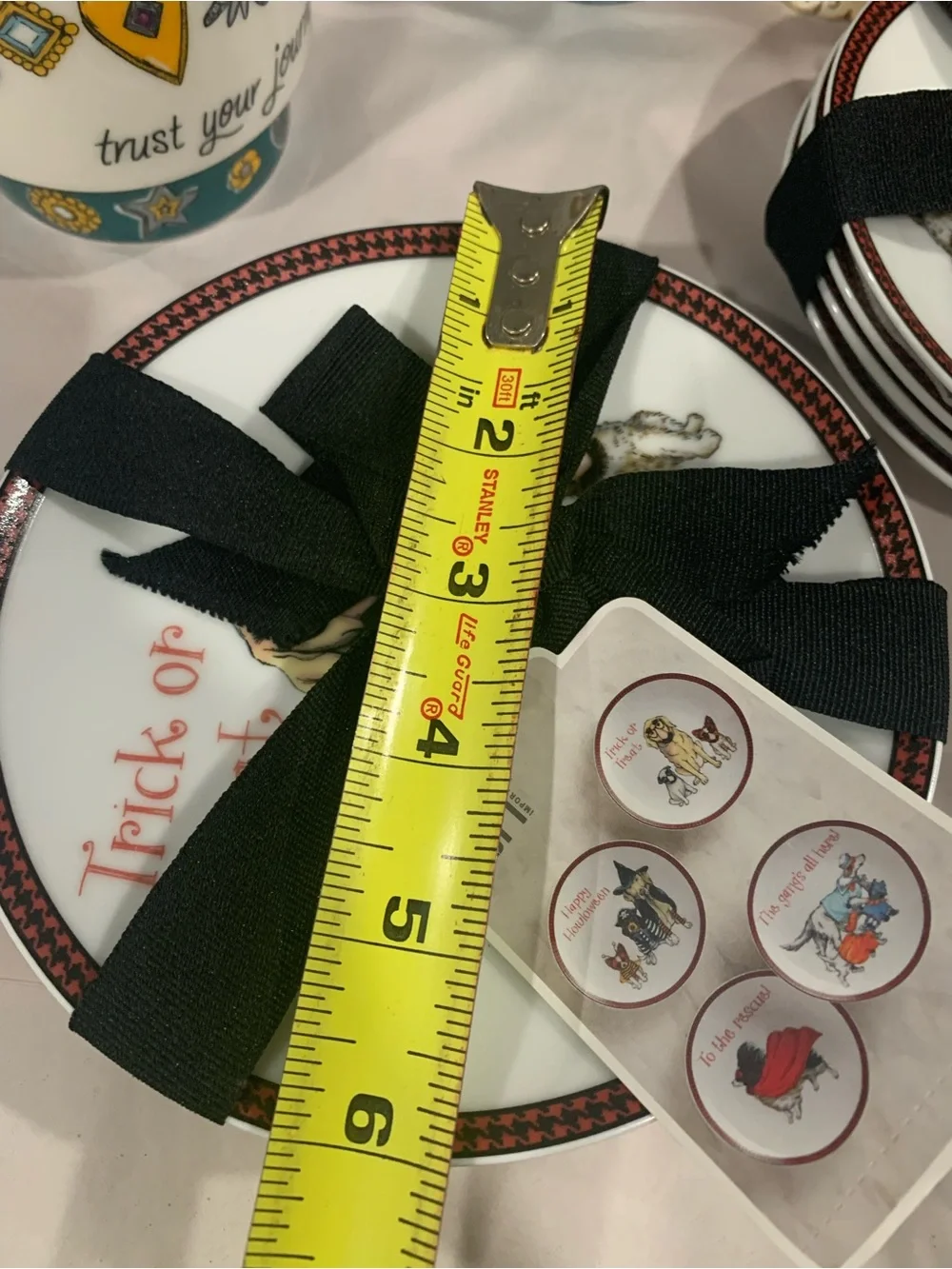 Pier 1 Imports Appetizer Plates set of 4 Halloween Dogs Dressed in Costumes NEW